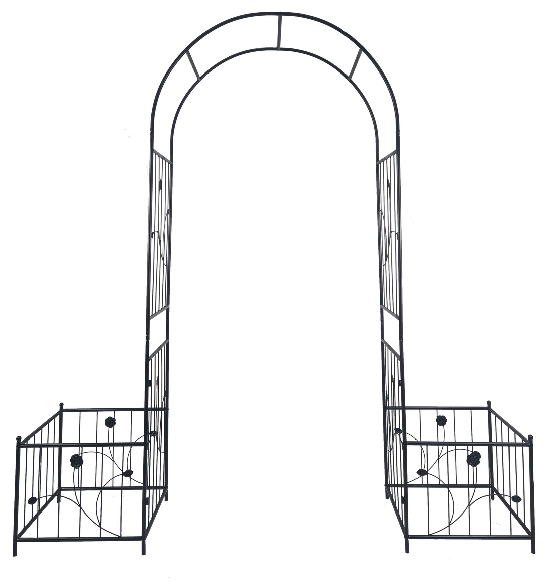 Metal Garden Arch With Two Plant Stands 79.5'' Wide X 86.6'' High Climbing Plants Support Rose Arch Outdoor Black Black Iron