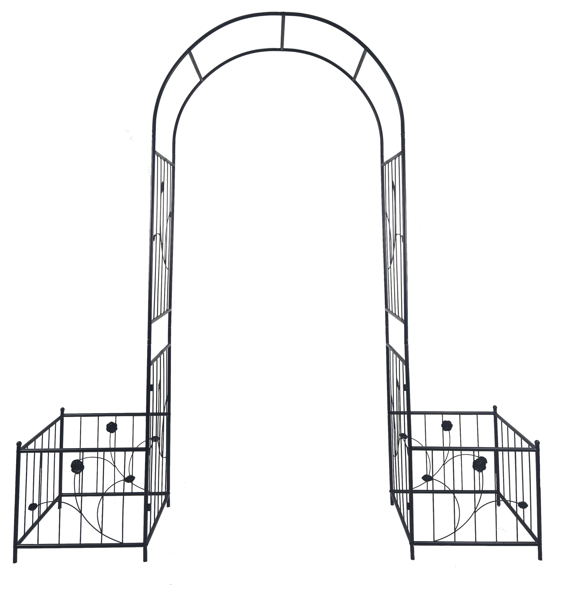 Metal Garden Arch With Two Plant Stands 79.5'' Wide X 86.6'' High Climbing Plants Support Rose Arch Outdoor Black Black Iron