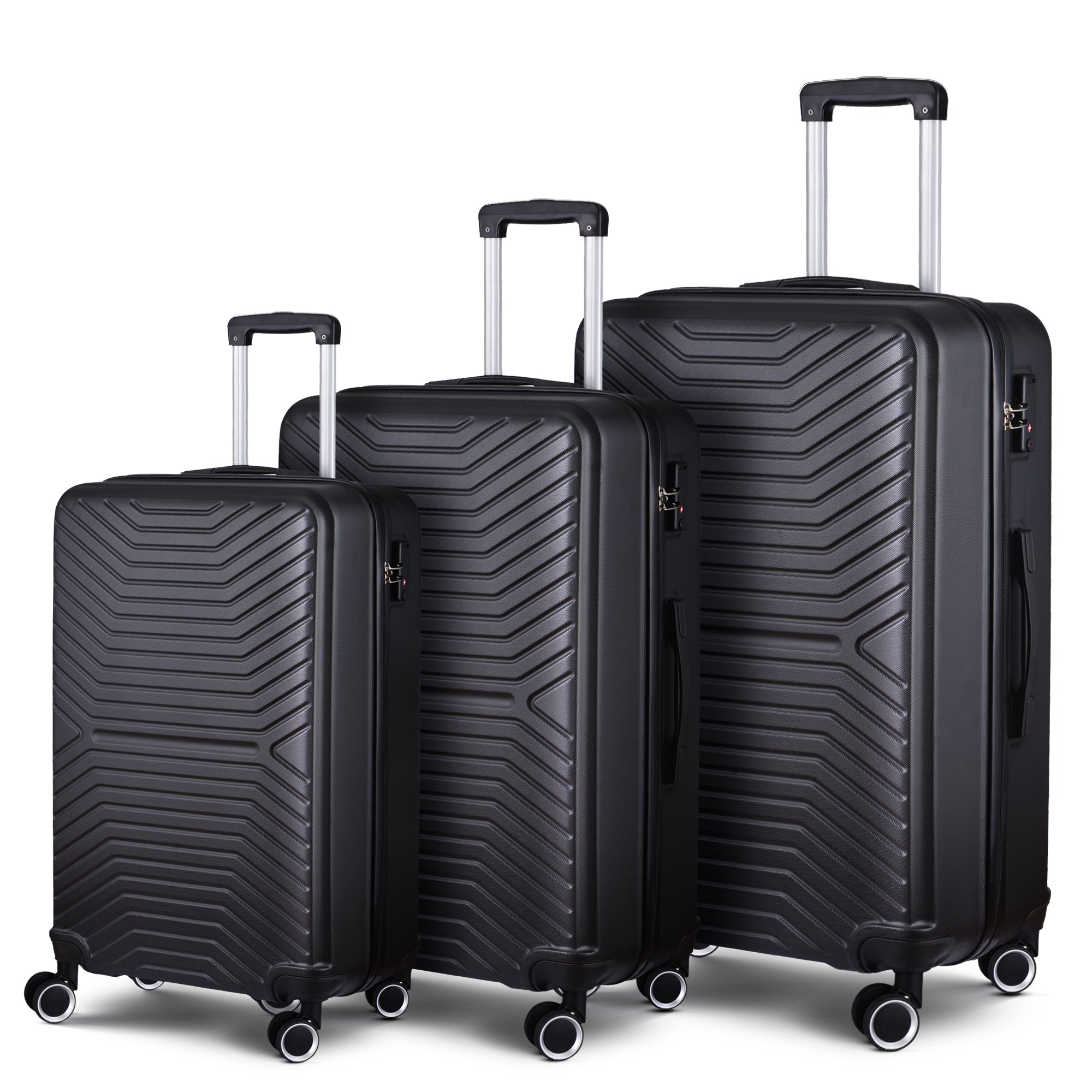 Luggage Sets 3 Piece Suitcase Set Hard Shell Carry on black-abs