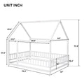 Full Size Floor Wooden Bed With House Roof Frame, Fence Guardrails ,White Old Sku:W50471475 Full White Pine