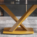 63 Inch Modern Artificial Stone Black Straight Edge Golden Metal X Leg Dining Table 6 People Gray Metal Sintered Stone