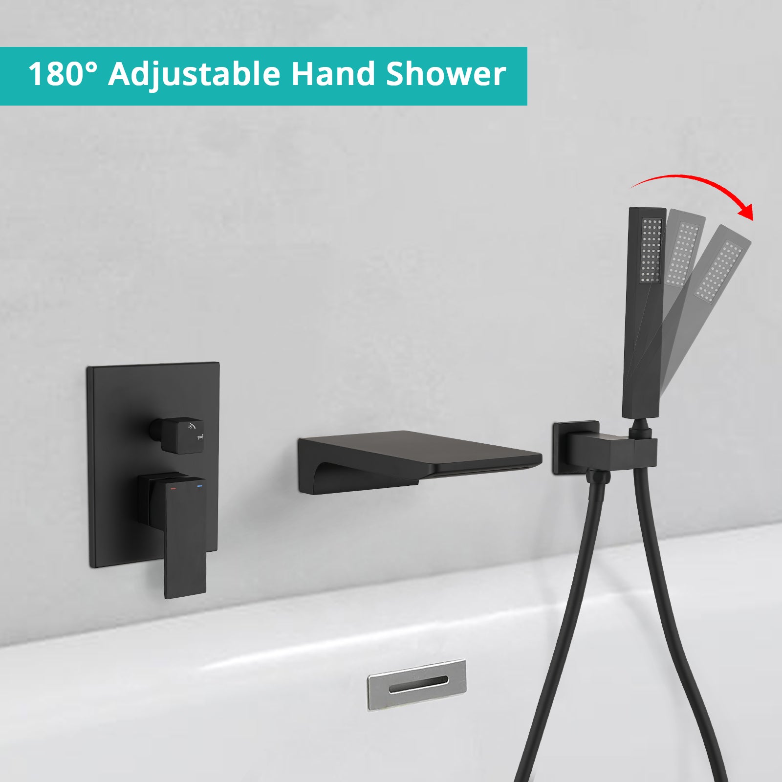 Modern Style Matte Black Wall Mount Tub Filler Bathroom Bathtub Faucet Shower Set Matt Black Brass