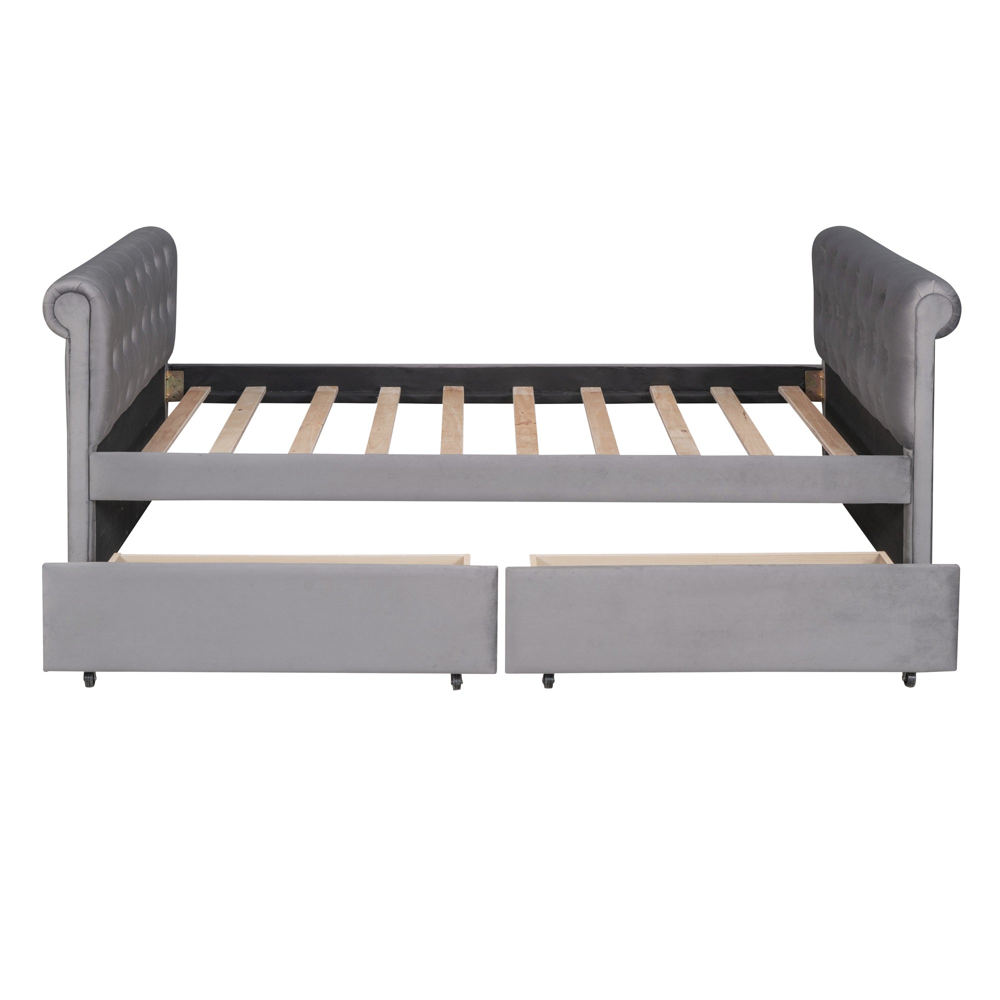 Twin Size Upholstered daybed with Drawers, Wood Slat gray-upholstered