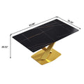 63 Inch Modern Artificial Stone Black Straight Edge Golden Metal X Leg Dining Table 6 People Gray Metal Sintered Stone