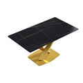 63 Inch Modern Artificial Stone Black Straight Edge Golden Metal X Leg Dining Table 6 People Gray Metal Sintered Stone