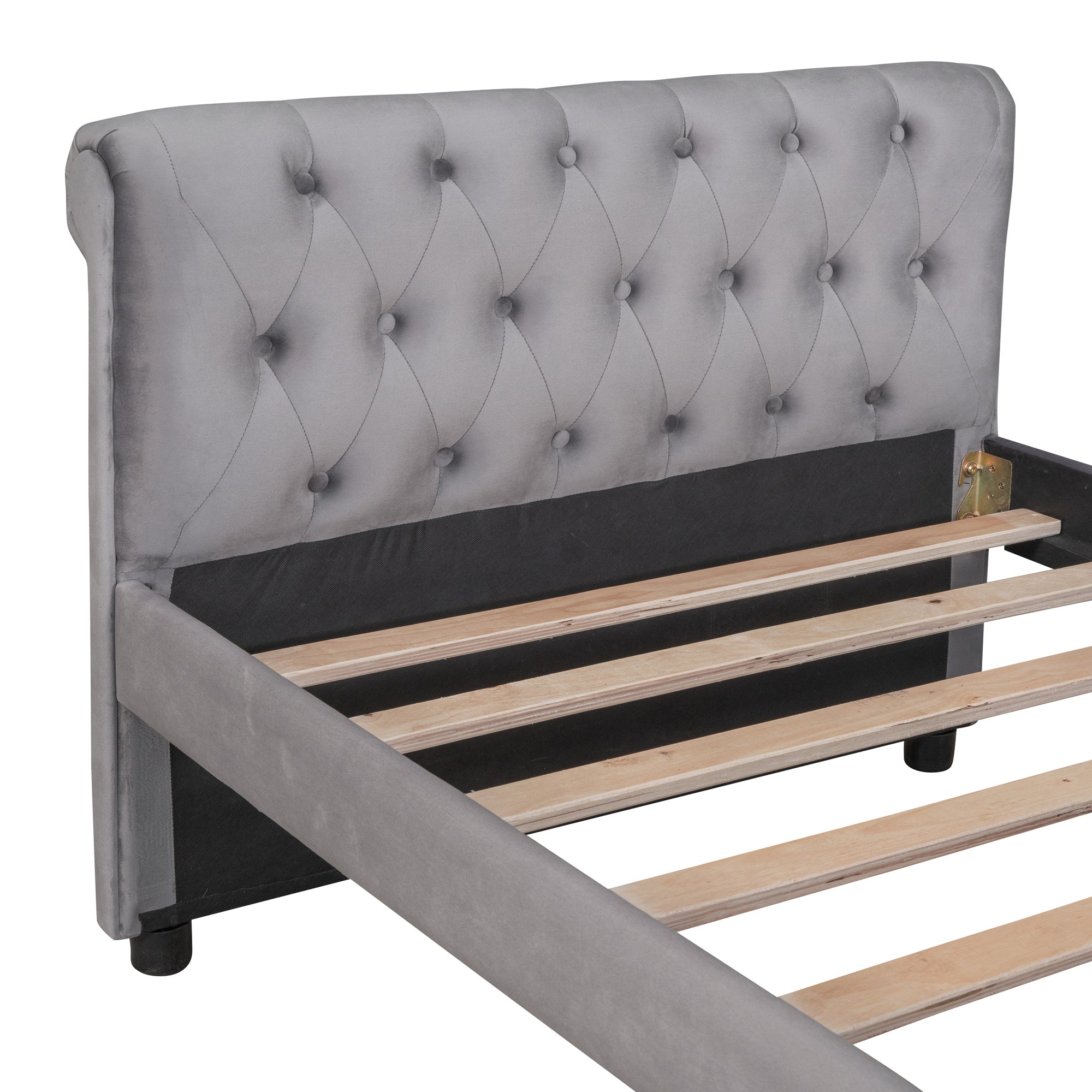 Twin Size Upholstered daybed with Drawers, Wood Slat gray-upholstered
