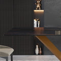 63 Inch Modern Artificial Stone Black Straight Edge Golden Metal X Leg Dining Table 6 People Gray Metal Sintered Stone