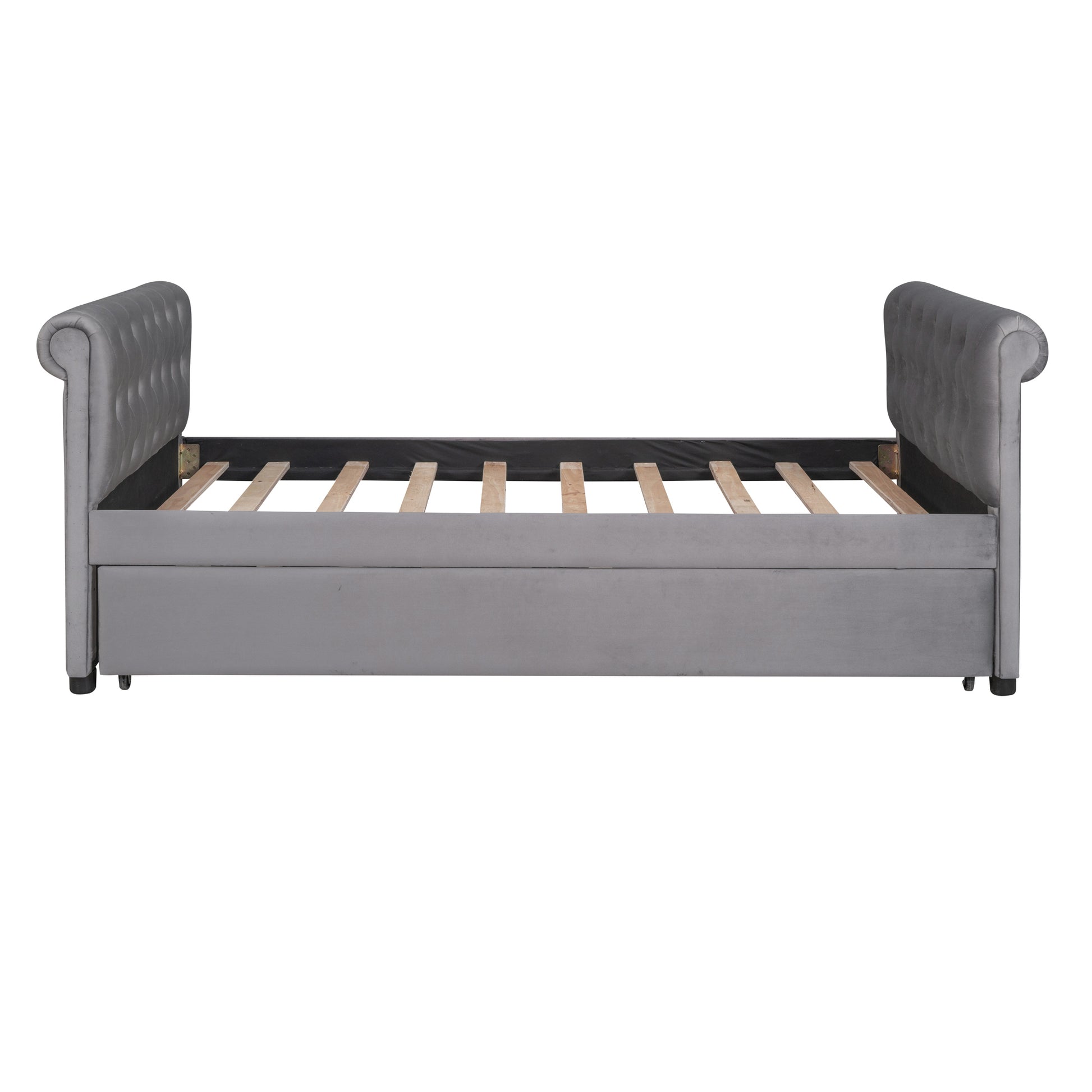 Twin Size Upholstered Daybed With Trundle, Wood Slat Support, Gray Old Sku :Lp000116Aae Gray Upholstered