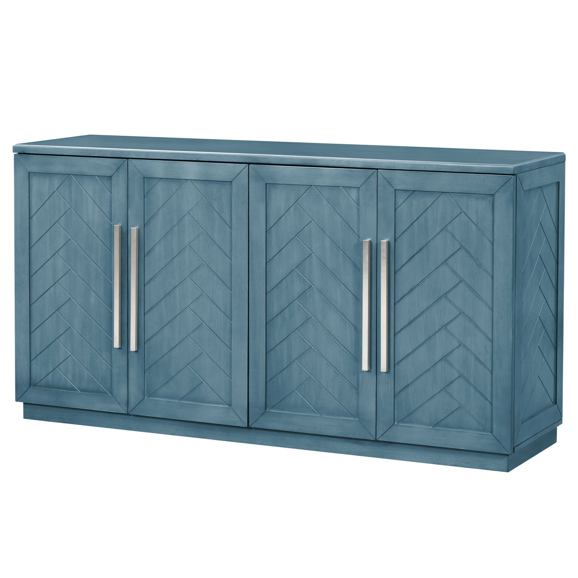 Sideboard With 4 Doors Large Storage Space Buffet Cabinet With Adjustable Shelves And Silver Handles For Kitchen, Dining Room, Living Room Antique Blue Antique Blue Solid Wood Mdf