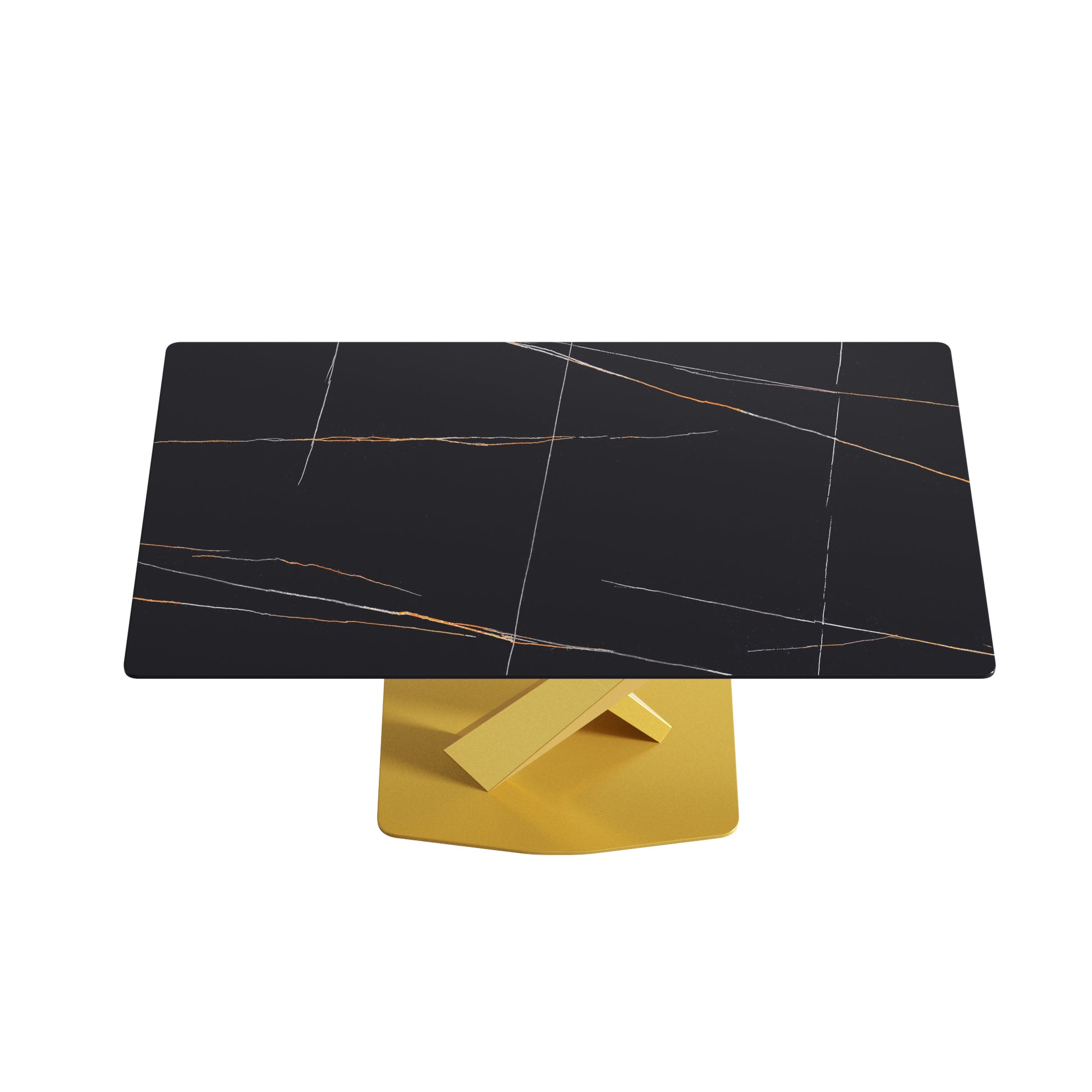 63 Inch Modern Artificial Stone Black Straight Edge Golden Metal X Leg Dining Table 6 People Gray Metal Sintered Stone