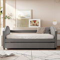 Full Size Upholstered Daybed With Twin Size Trundle, Wood Slat Support, Gray Old Sku :Lp000118Aae Gray Upholstered