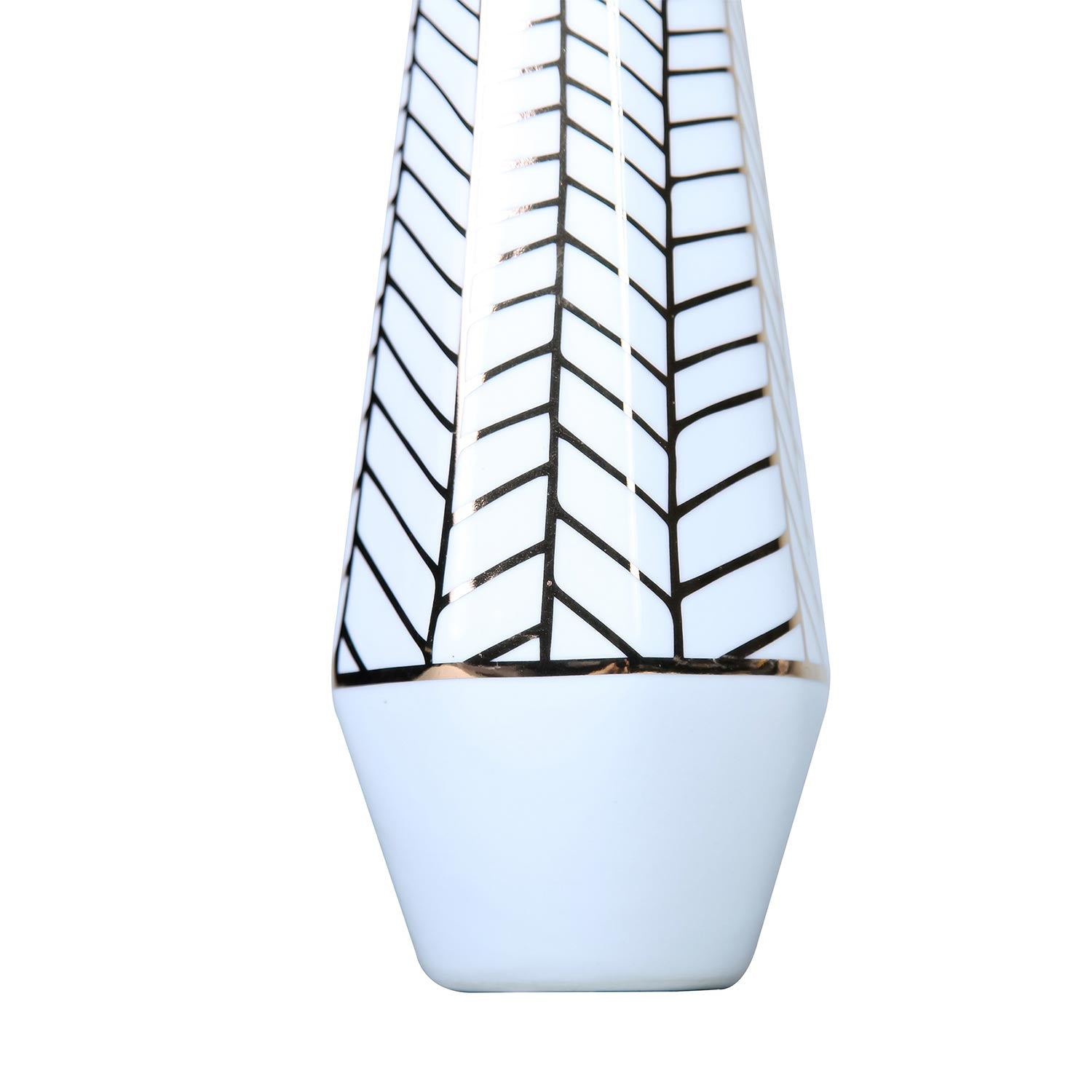 White Ceramic Vase With Gold Geometric Accent Design Elegant And Versatile Home Decor White Ceramic