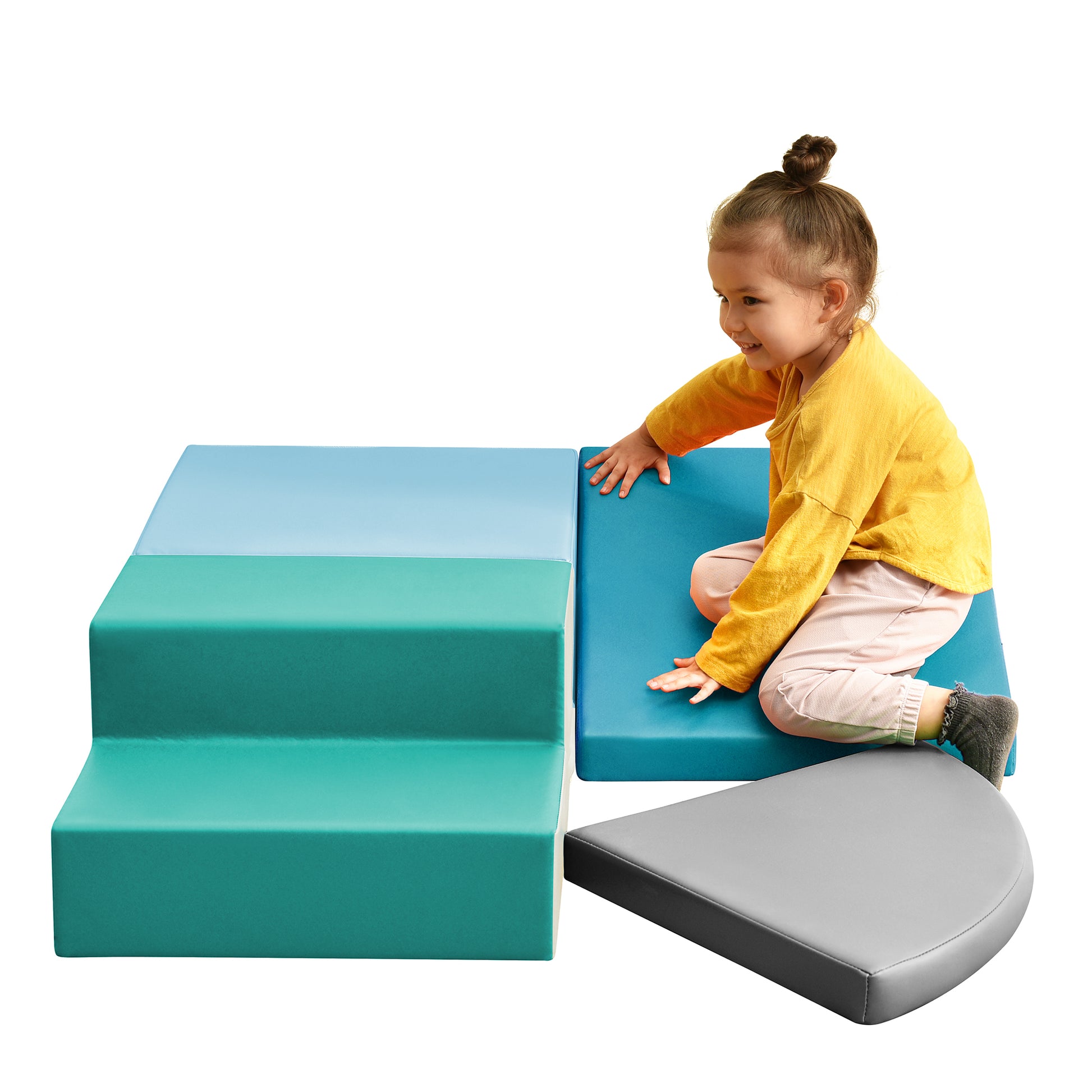 Soft Climb And Crawl Foam Playset, Safe Soft Foam Nugget Block For Infants, Preschools, Toddlers, Kids Crawling And Climbing Indoor Active Play Structure Cyan Foam