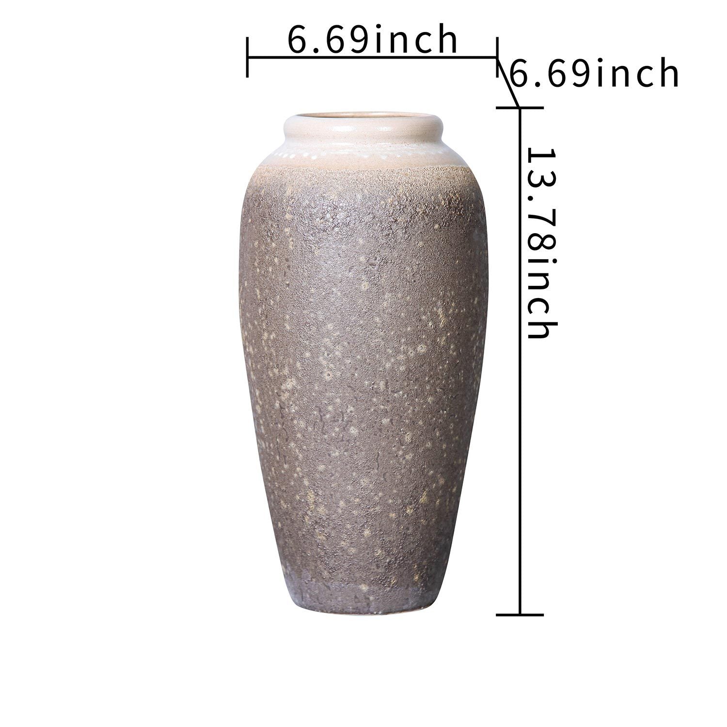 Vintage Sand Ceramic Vase 6.5"D x 13.5"H Artisanal retro gray-ceramic