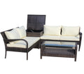 4 Piece Patio Sectional Wicker Rattan Outdoor Furniture Sofa Set With Storage Box Brown Brown Iron
