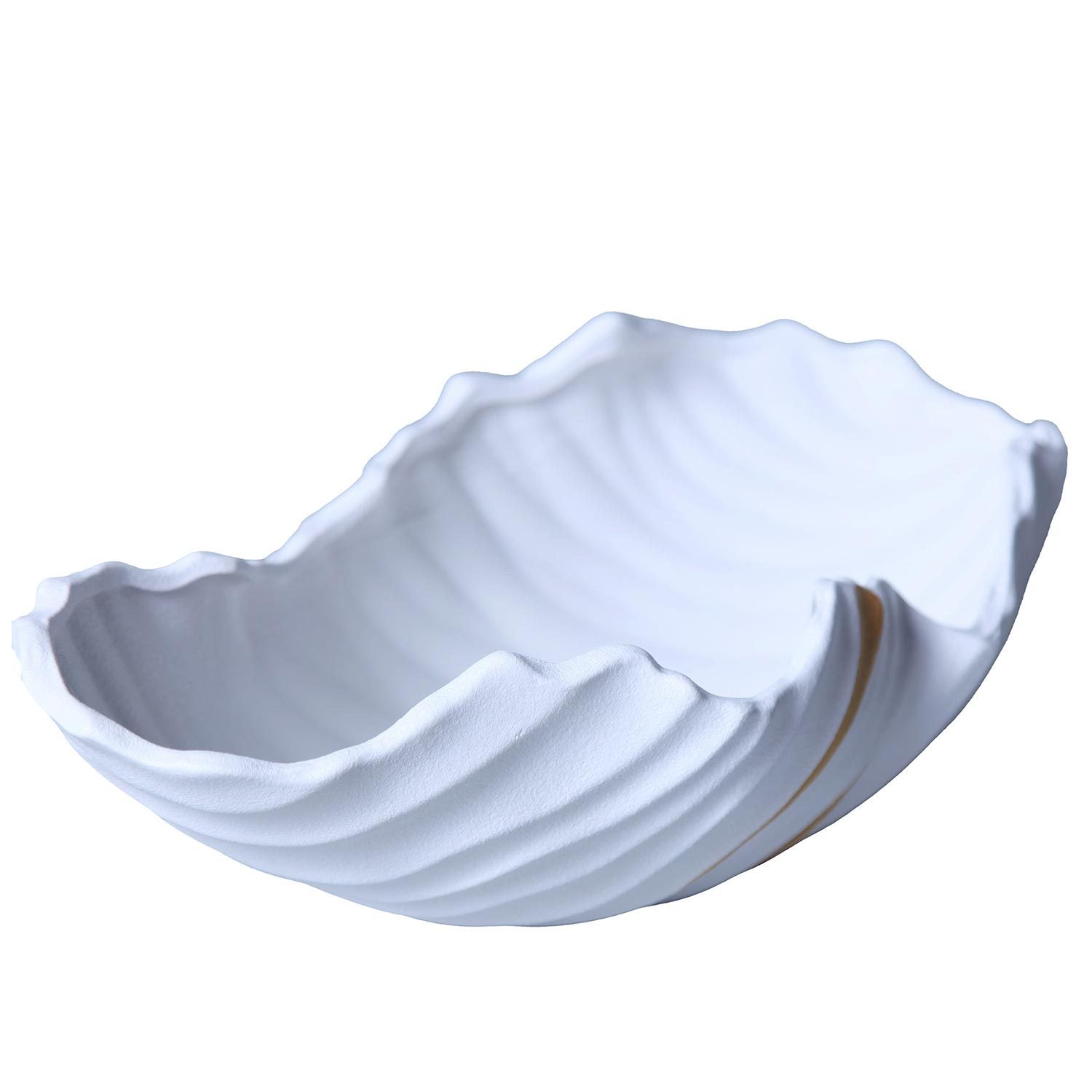 White Ceramic Vase with Subtle Gold Accents Large Open white-ceramic