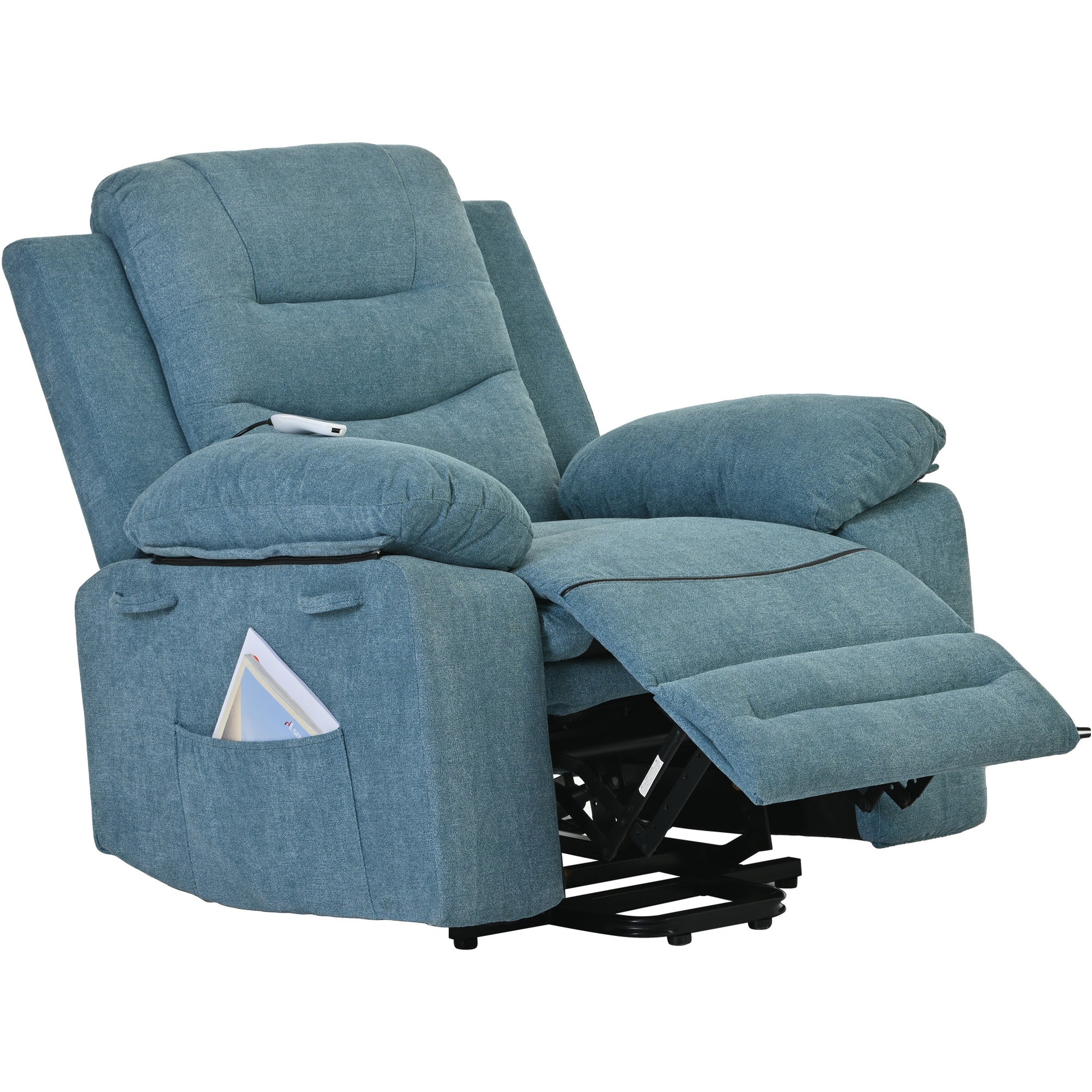 Massage Recliner,Power Lift Chair For Elderly With Adjustable Massage And Heating Function,Recliner Chair With Infinite Position And Side Pocket For Living Room ,Blue Blue Foam Linen