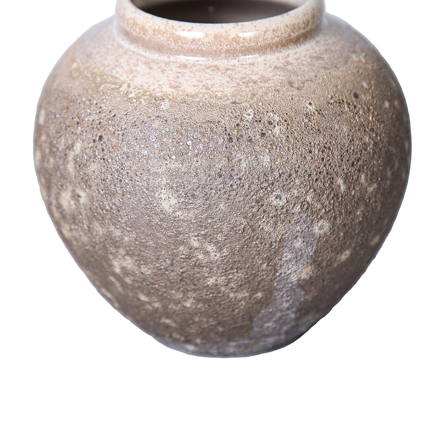 Vintage Sand Ceramic Vase 8.7"D x 8.7"H Artisanal retro gray-ceramic