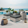 5 Pieces Pe Wicker Sectional Sofa Set With Gray Cushion Yes Sectional Gray Seats 4 Sectional Seating Groups Foam Steel