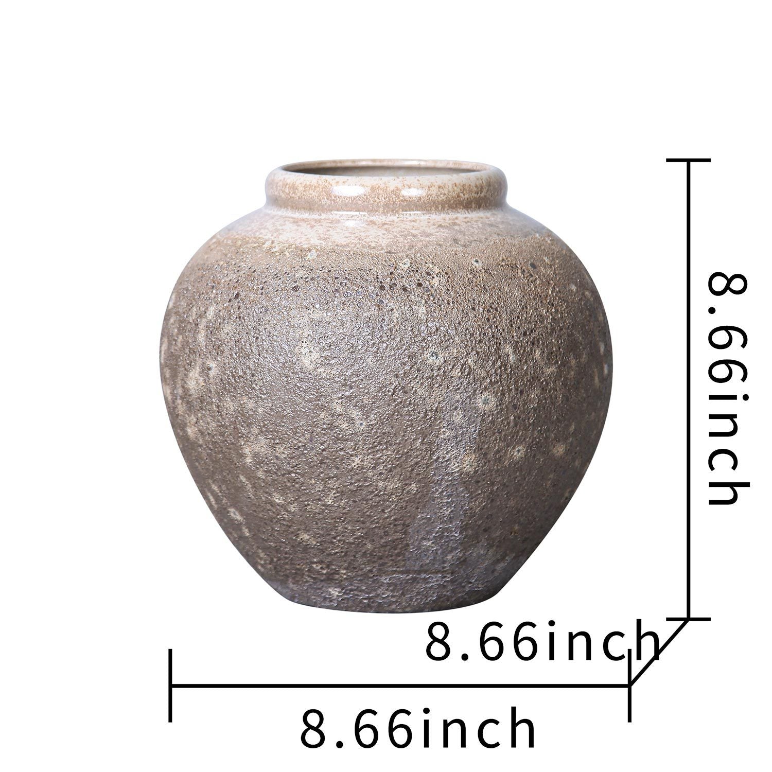 Vintage Sand Ceramic Vase 8.7"D x 8.7"H Artisanal retro gray-ceramic