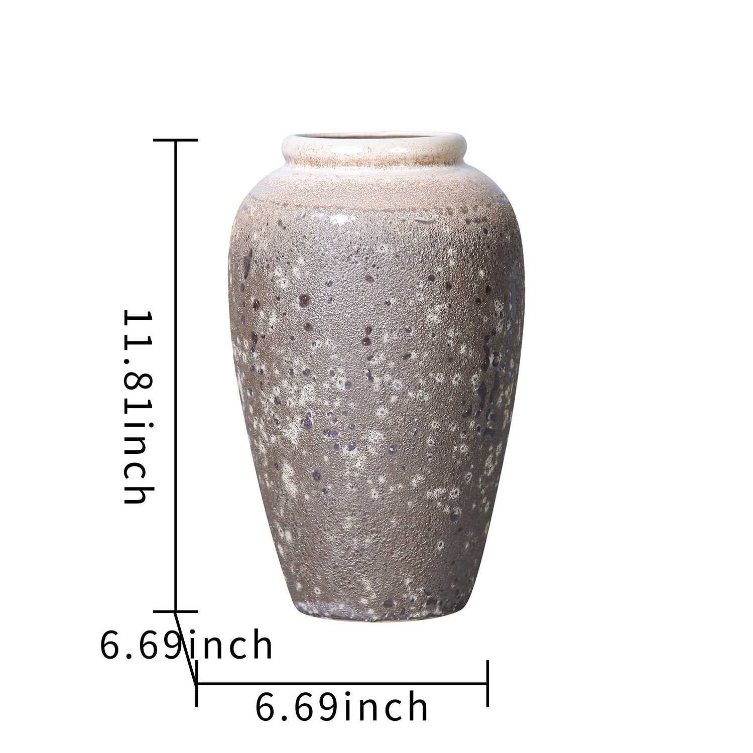 Vintage Sand Ceramic Vase 6.5"D x 12"H Artisanal Piece retro gray-ceramic