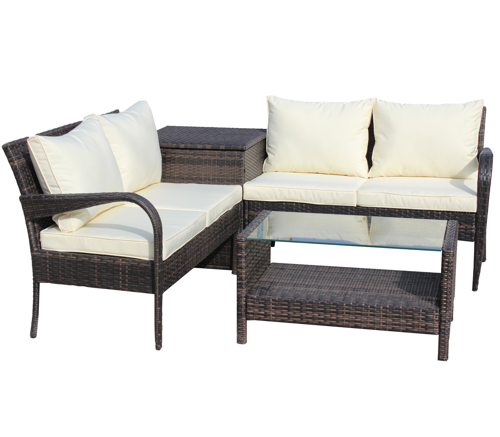 4 Piece Patio Sectional Wicker Rattan Outdoor Furniture Sofa Set With Storage Box Brown Brown Iron