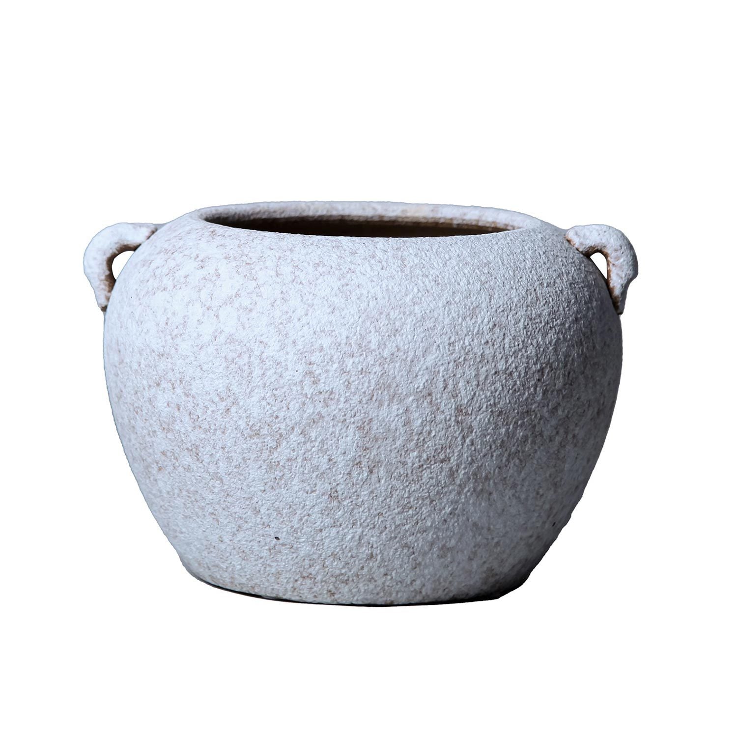 Artisan Ceramic Grey Stone Vase 10"D x 7"H Country antique grey white-ceramic