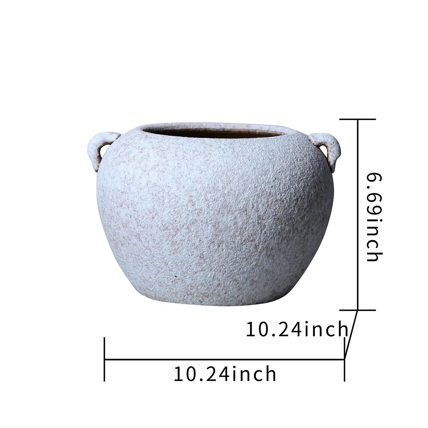 Artisan Ceramic Grey Stone Vase 10"D x 7"H Country antique grey white-ceramic
