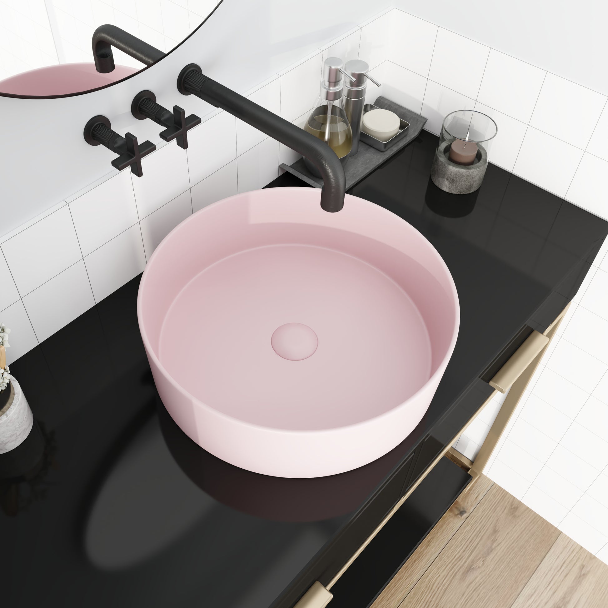 Ceramic Circular Vessel Bathroom Sink Art Sink Pink Ceramic