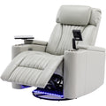 270 Power Swivel Recliner,Home Theater Seating With Hidden Arm Storage And Led Light Strip,Cup Holder,360 Swivel Tray Table,And Cell Phone Holder,Soft Living Room Chair,Grey Grey Foam Pu Leather