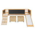 Twin Size Loft Bed Wood Bed With Two Storage Boxes Natrual Old Sku: Lp000075Aam Natural Solid Wood