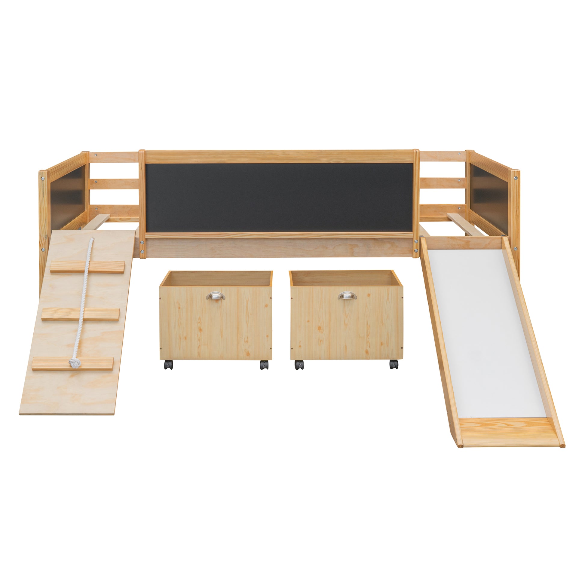 Twin Size Loft Bed Wood Bed With Two Storage Boxes Natrual Old Sku: Lp000075Aam Natural Solid Wood