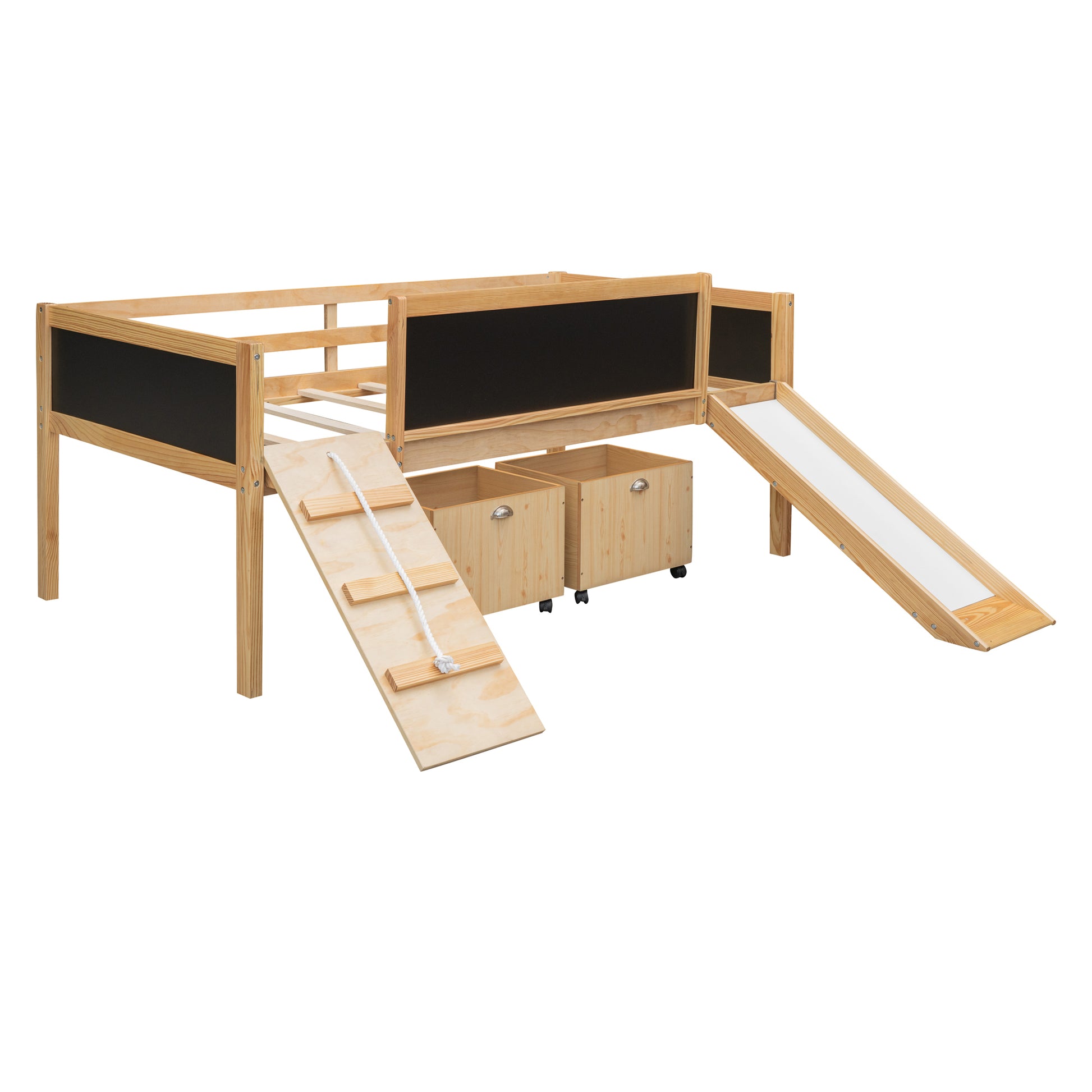 Twin Size Loft Bed Wood Bed With Two Storage Boxes Natrual Old Sku: Lp000075Aam Natural Solid Wood