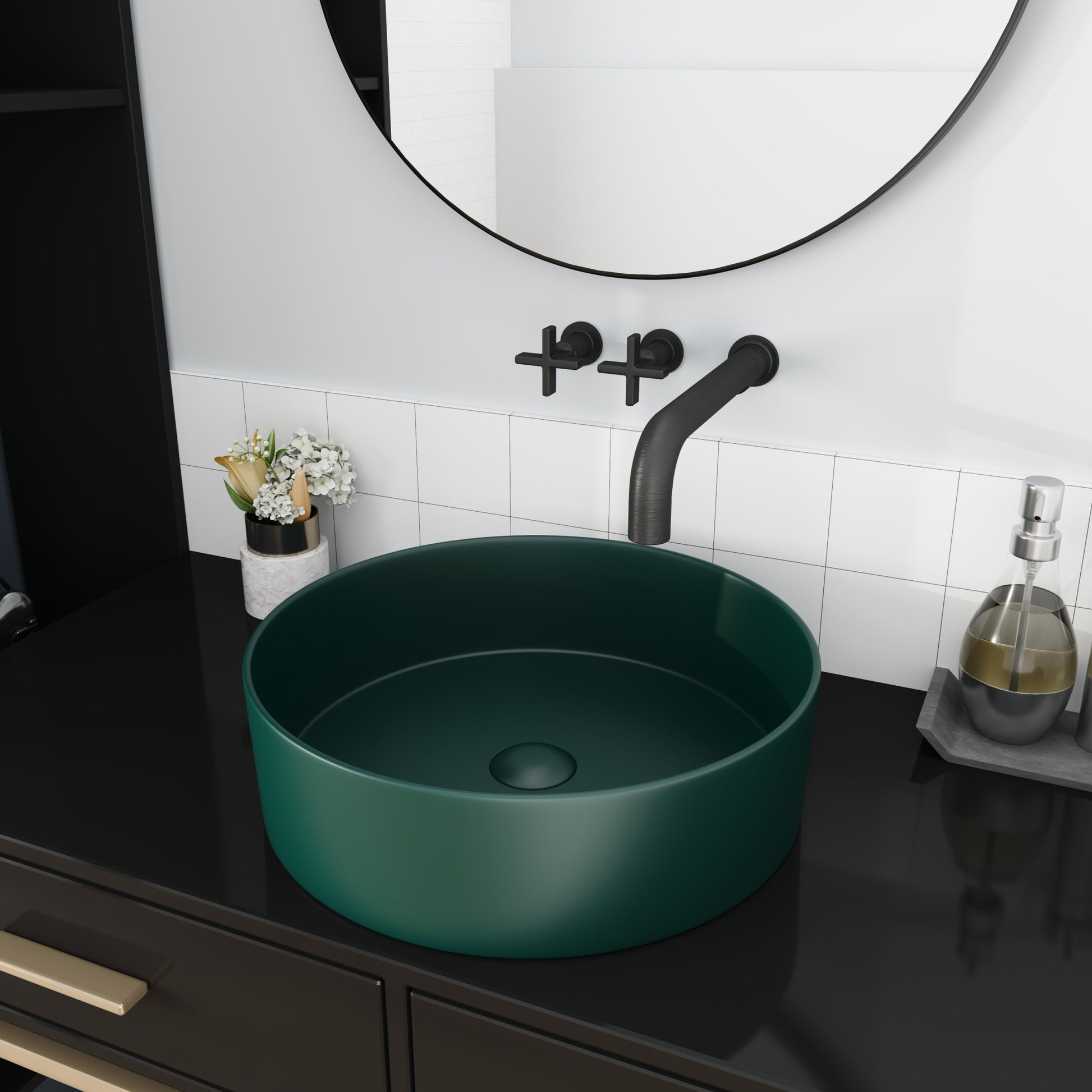 Ceramic Circular Vessel Bathroom Sink Art Sink Green Ceramic