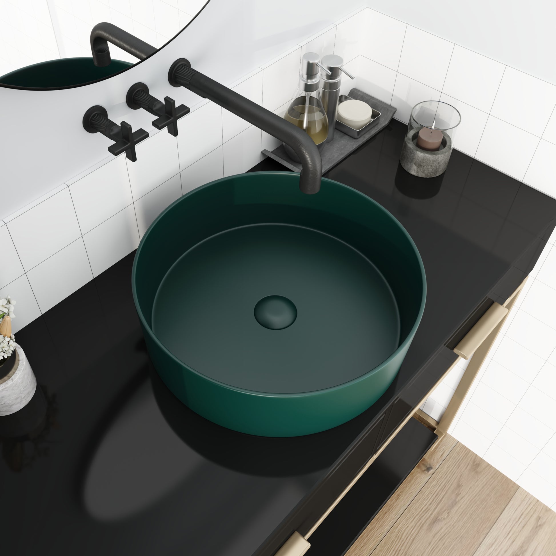 Ceramic Circular Vessel Bathroom Sink Art Sink Green Ceramic