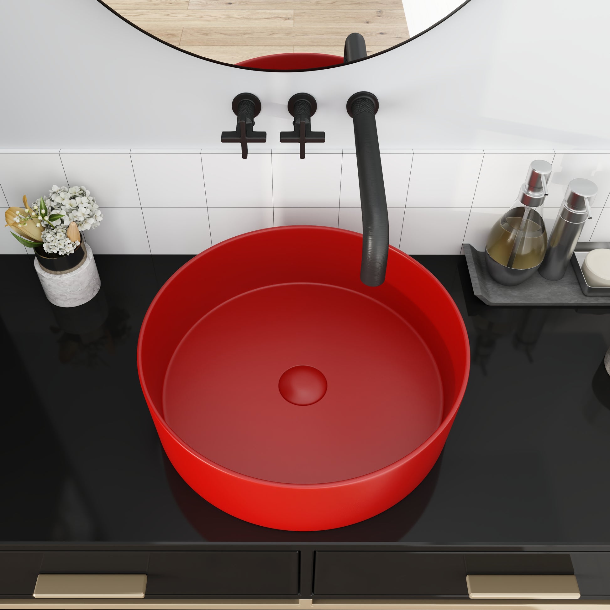 Ceramic Circular Vessel Bathroom Sink Art Sink Red Ceramic