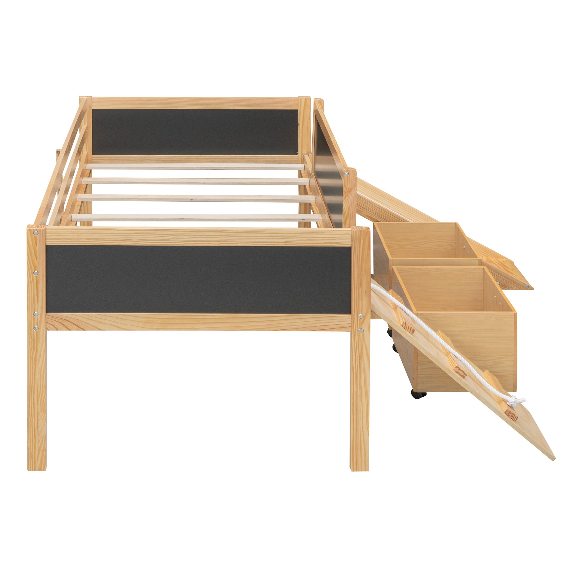 Twin Size Loft Bed Wood Bed With Two Storage Boxes Natrual Old Sku: Lp000075Aam Natural Solid Wood