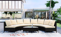 5 Pieces All Weather Brown Pe Rattan Wicker Sofa Set Outdoor Patio Sectional Furniture Set Half Moon Sofa Set With Tempered Glass Table, Beige Yes Complete Patio Set Beige Water Resistant Frame Water Resistant Cushion Garden & Outdoor Casual Sofa Seating