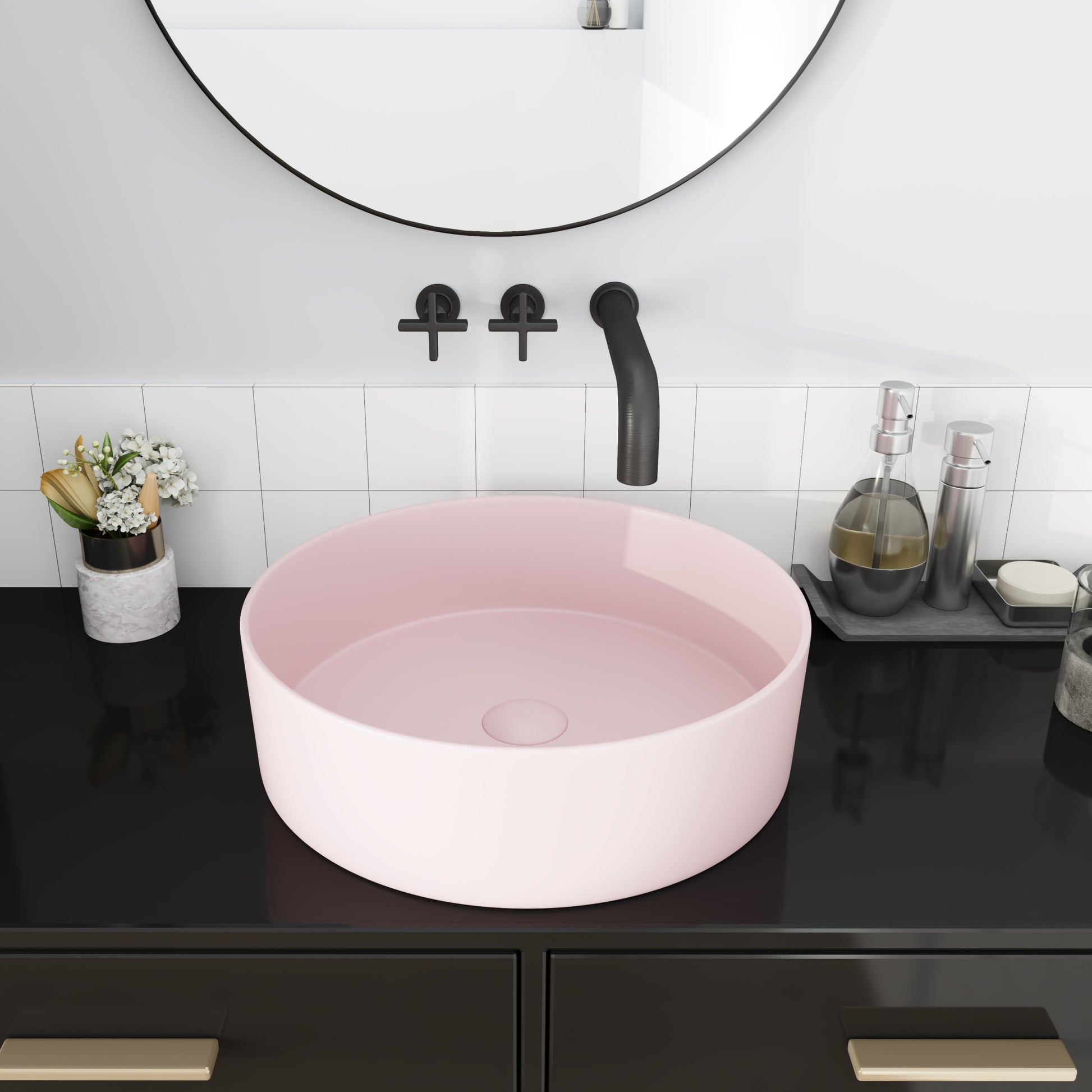 Ceramic Circular Vessel Bathroom Sink Art Sink Pink Ceramic