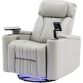 270 Power Swivel Recliner,Home Theater Seating With Hidden Arm Storage And Led Light Strip,Cup Holder,360 Swivel Tray Table,And Cell Phone Holder,Soft Living Room Chair,Grey Grey Foam Pu Leather