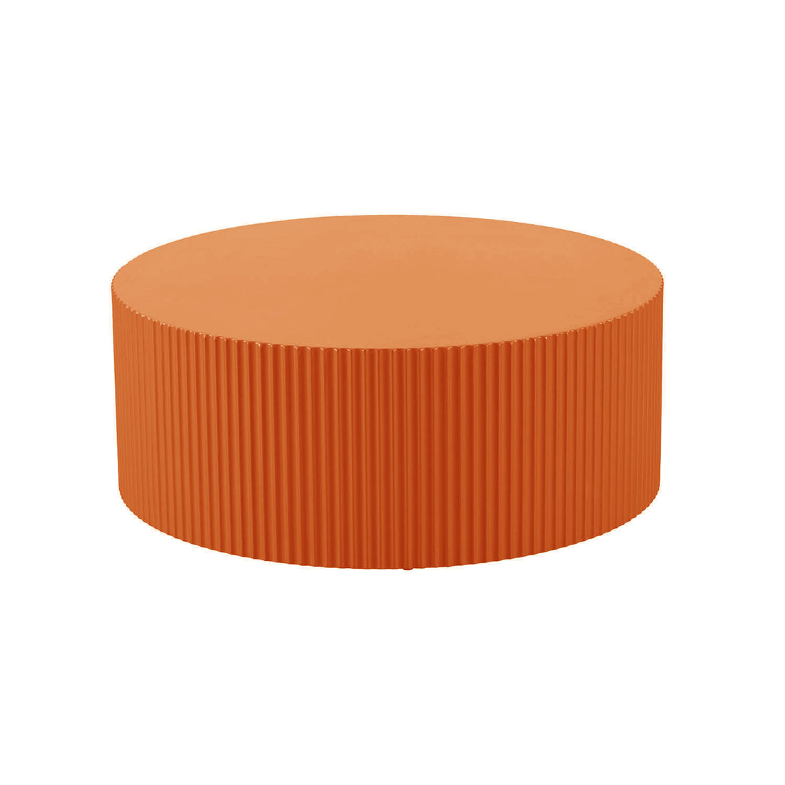 Stylish Round Mdf Coffee Table With Handcraft Relief Design 35.43Inch, Bright Orange Orange Mdf