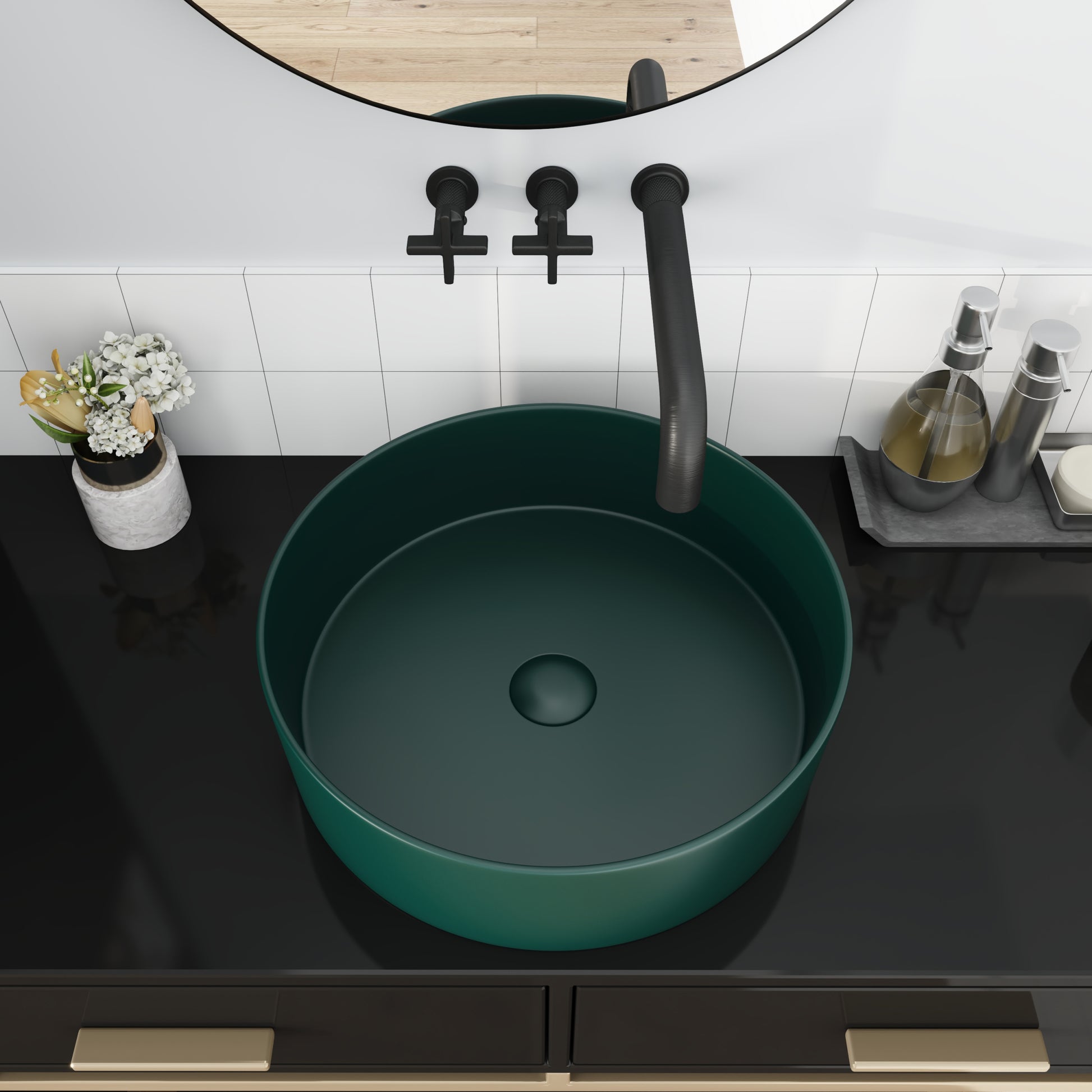 Ceramic Circular Vessel Bathroom Sink Art Sink Green Ceramic