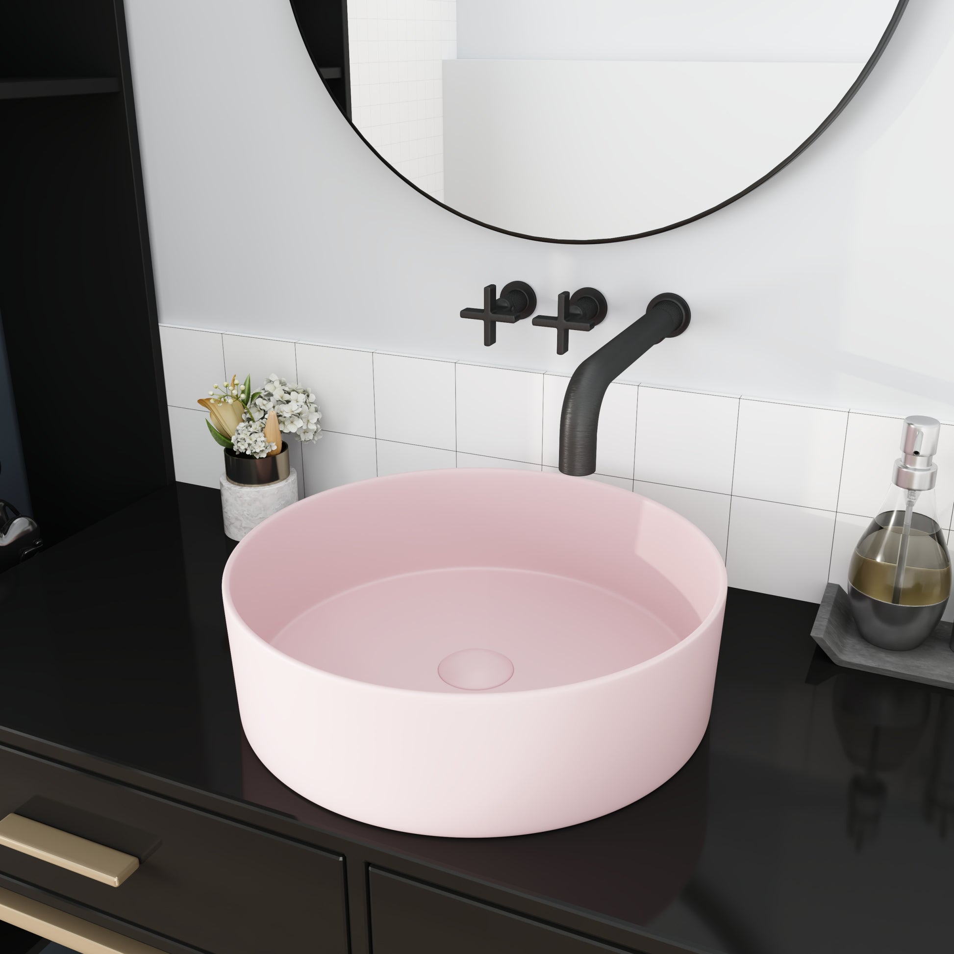 Ceramic Circular Vessel Bathroom Sink Art Sink Pink Ceramic