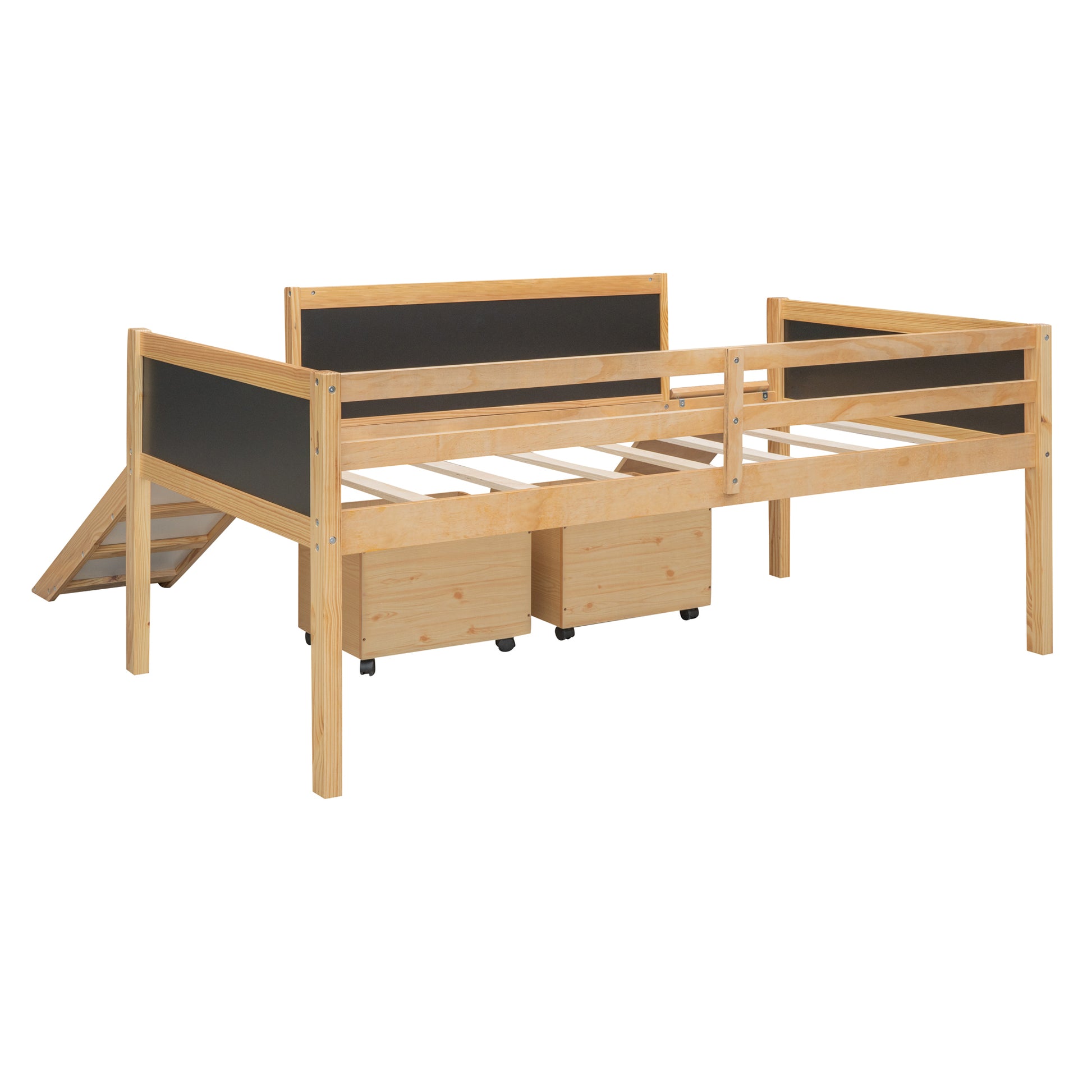 Twin Size Loft Bed Wood Bed With Two Storage Boxes Natrual Old Sku: Lp000075Aam Natural Solid Wood