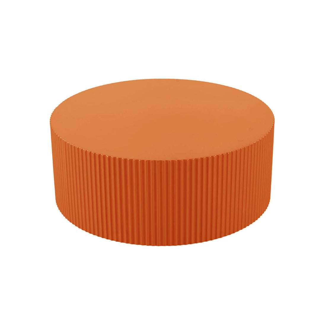 Stylish Round Mdf Coffee Table With Handcraft Relief Design 35.43Inch, Bright Orange Orange Mdf