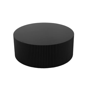 Sleek And Modern Round Coffee Table With Eye Catching Relief Design, Black Matt Black Mdf