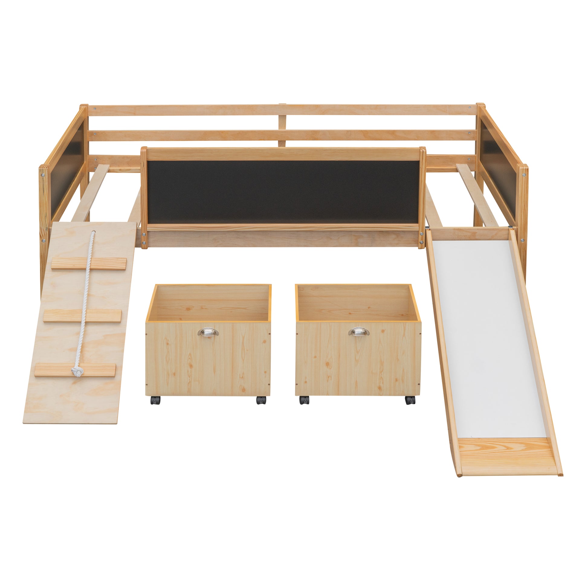 Twin Size Loft Bed Wood Bed With Two Storage Boxes Natrual Old Sku: Lp000075Aam Natural Solid Wood