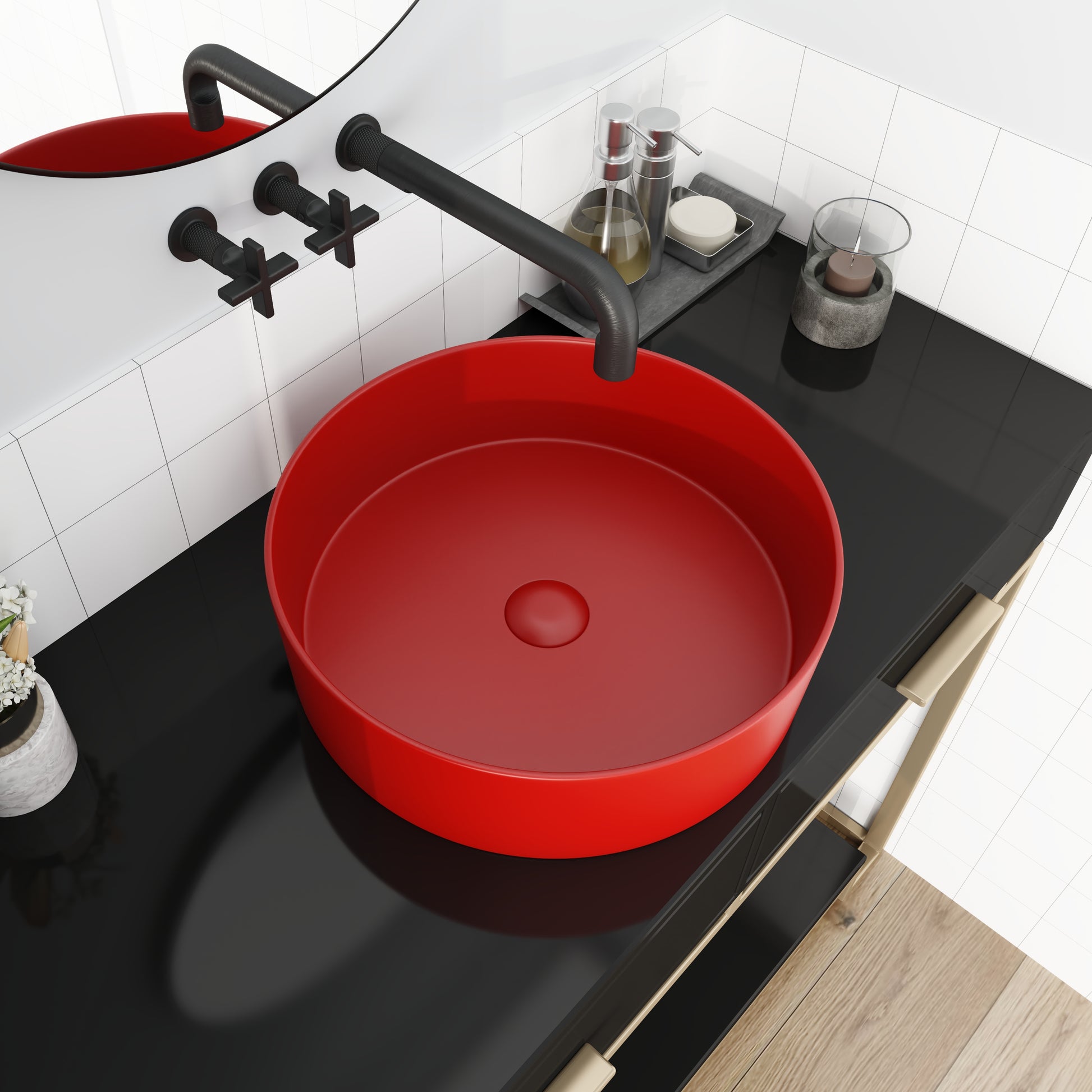 Ceramic Circular Vessel Bathroom Sink Art Sink Red Ceramic