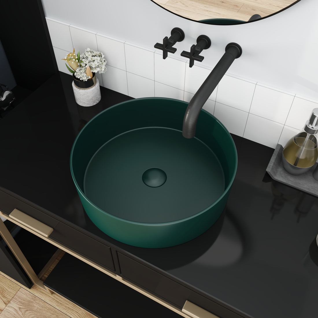 Ceramic Circular Vessel Bathroom Sink Art Sink Green Ceramic