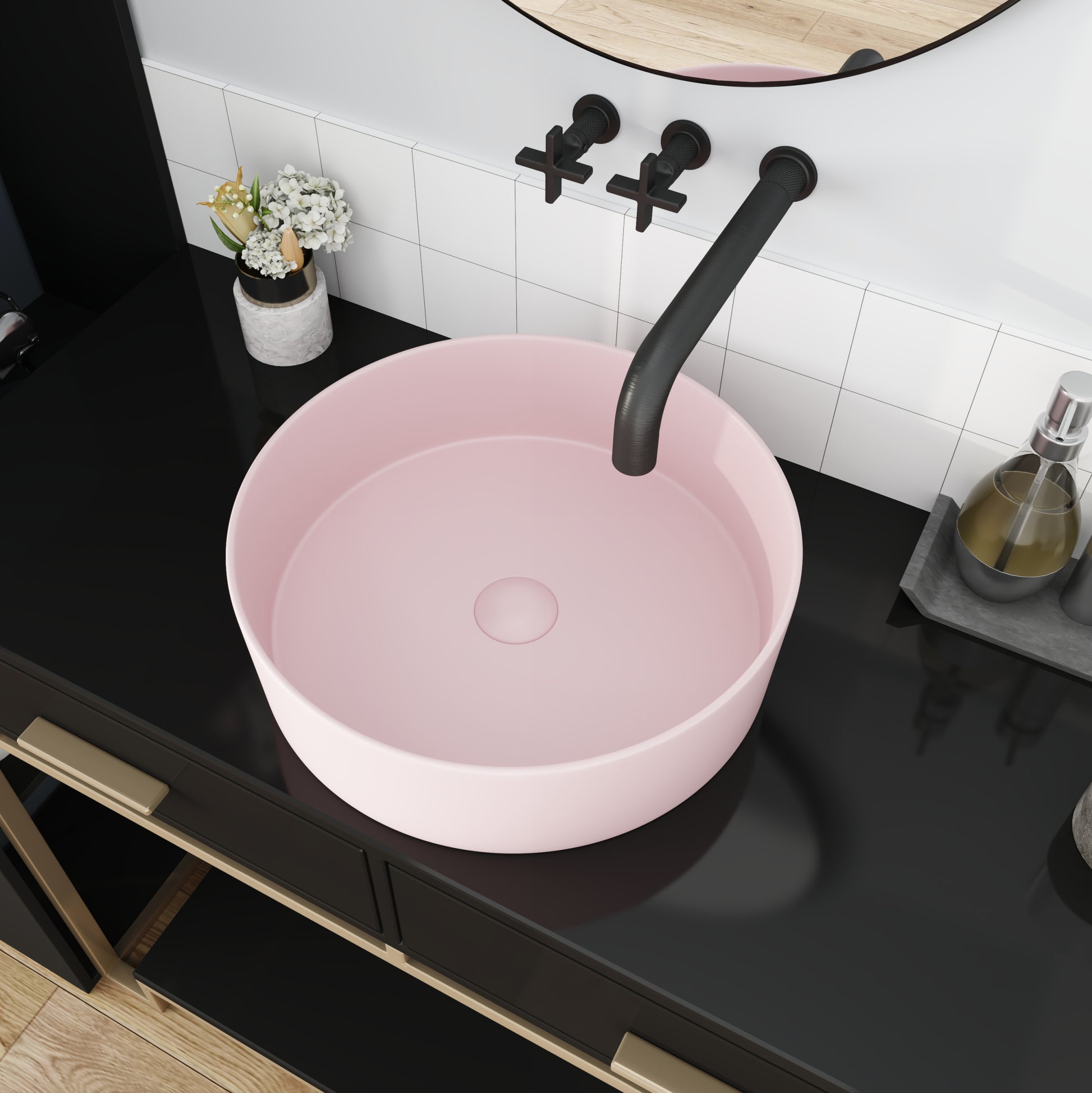 Ceramic Circular Vessel Bathroom Sink Art Sink Pink Ceramic